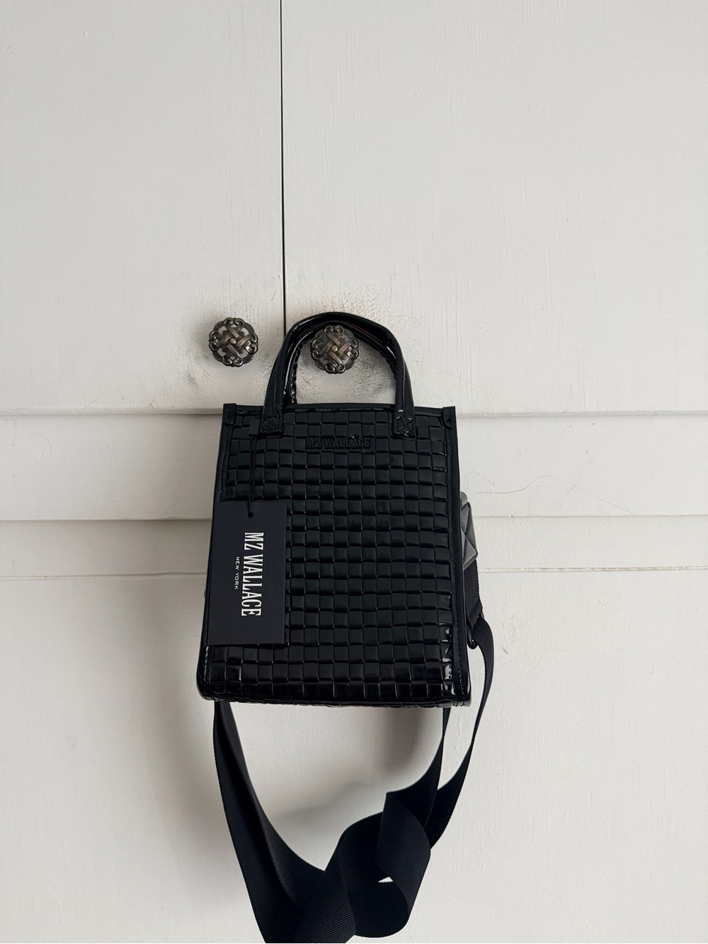MZ Wallace Black Lacquer Micro Woven Box Tote